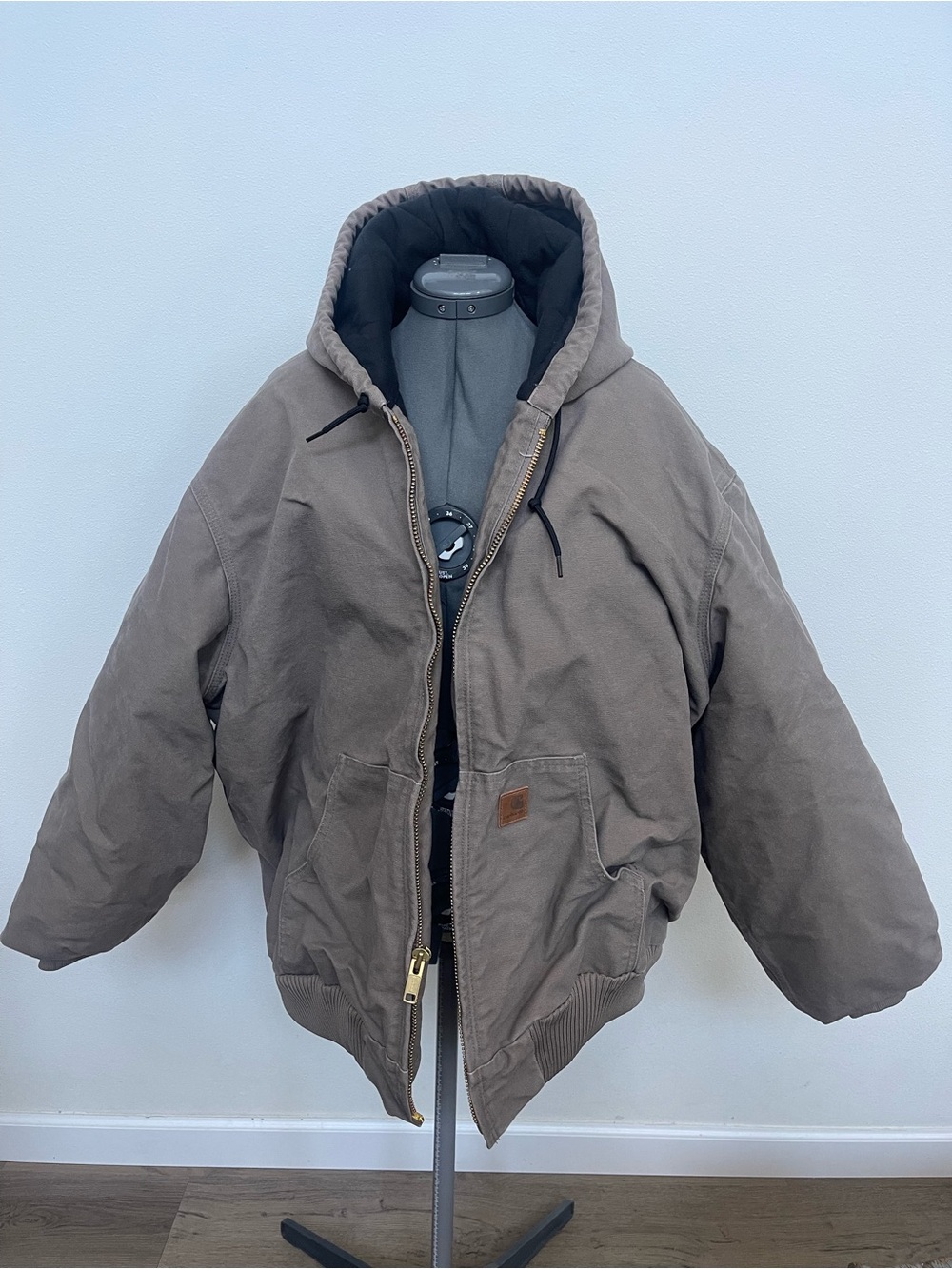 Vintage Sandstone Carhartt J130 MUS Heavy Canvas Shell Hooded Work Jacket